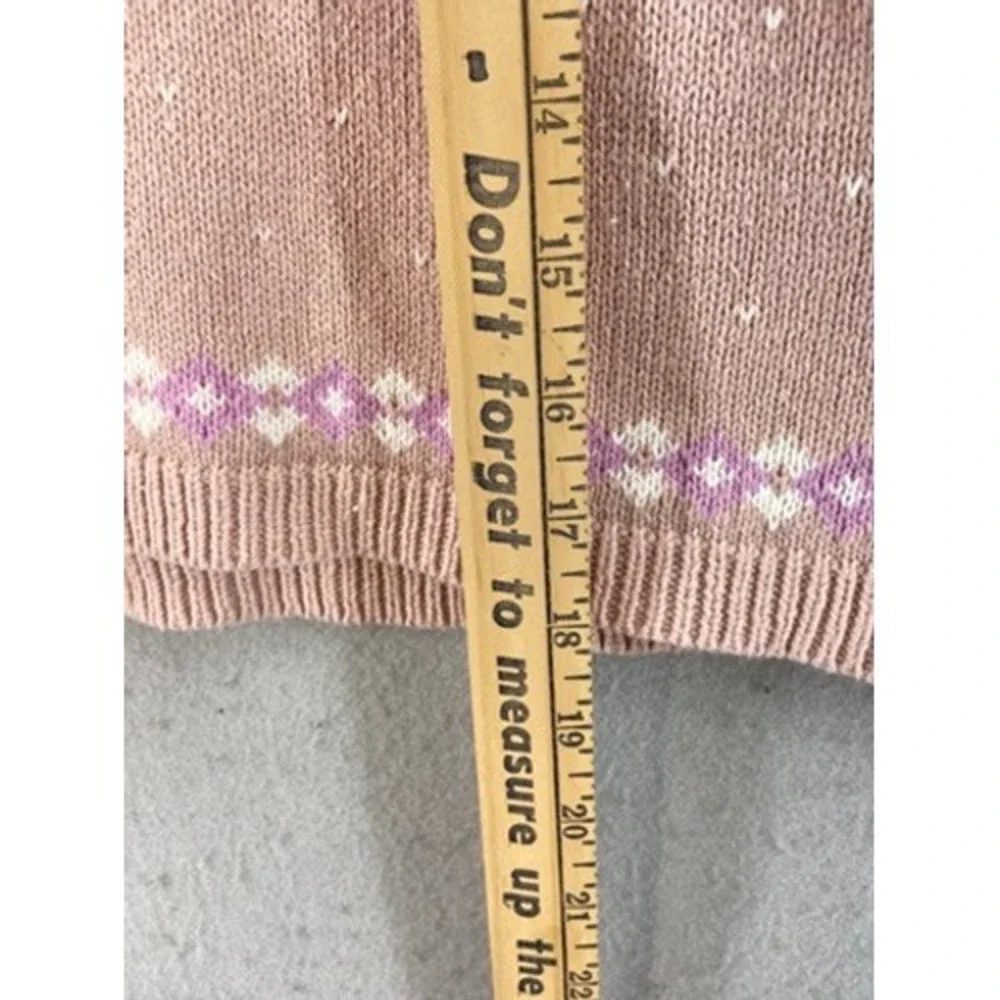 Aeropostale Fair Isle Sweater Womens XL Pink Cropped Snowflake Knit Scoop Neck